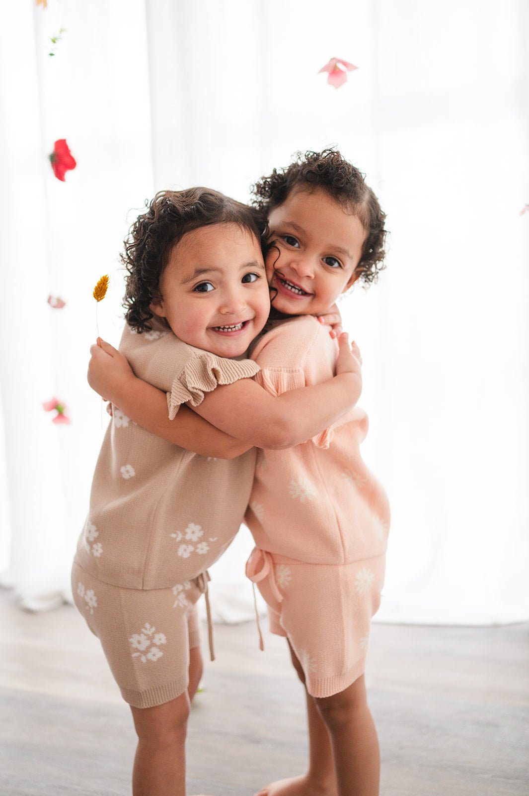 Organic Knit Short Set - Tan Floral - Harp Angel Boutique