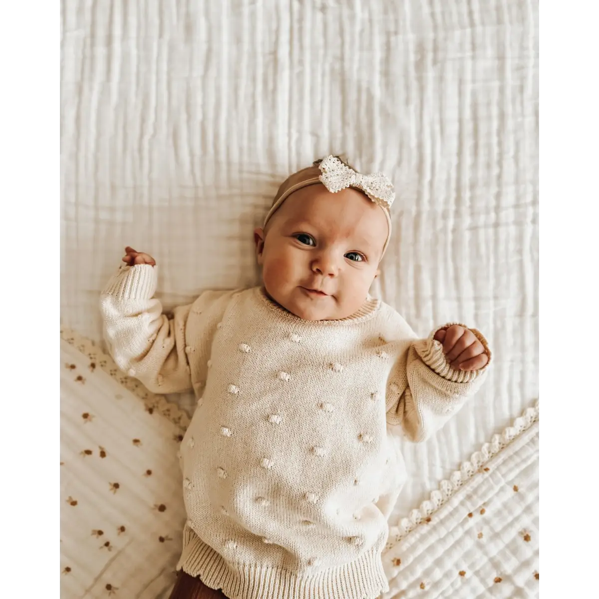 Organic Knit Sweater - Cream Pom - Harp Angel Boutique
