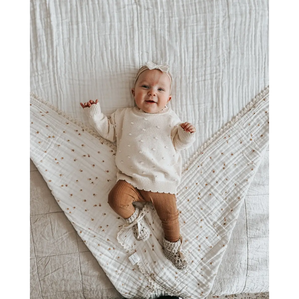 Organic Knit Sweater - Cream Pom - Harp Angel Boutique