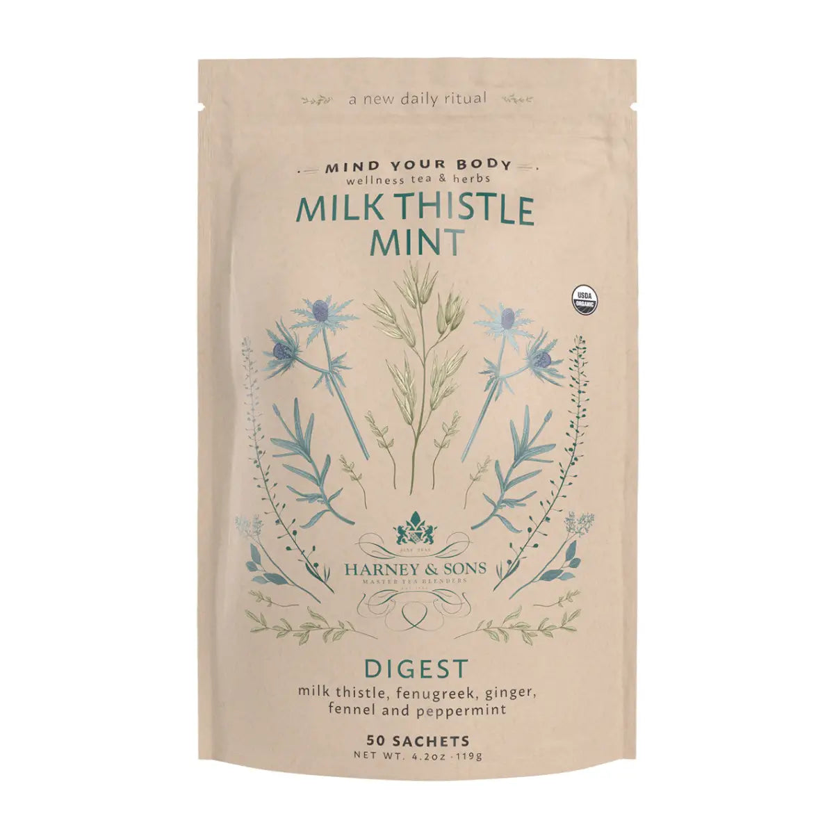 Organic Milk Thistle Mint Tea Bag of 50 Sachets - Sachets / Bag of 50 Sachets - Harney & Sons Fine Teas
