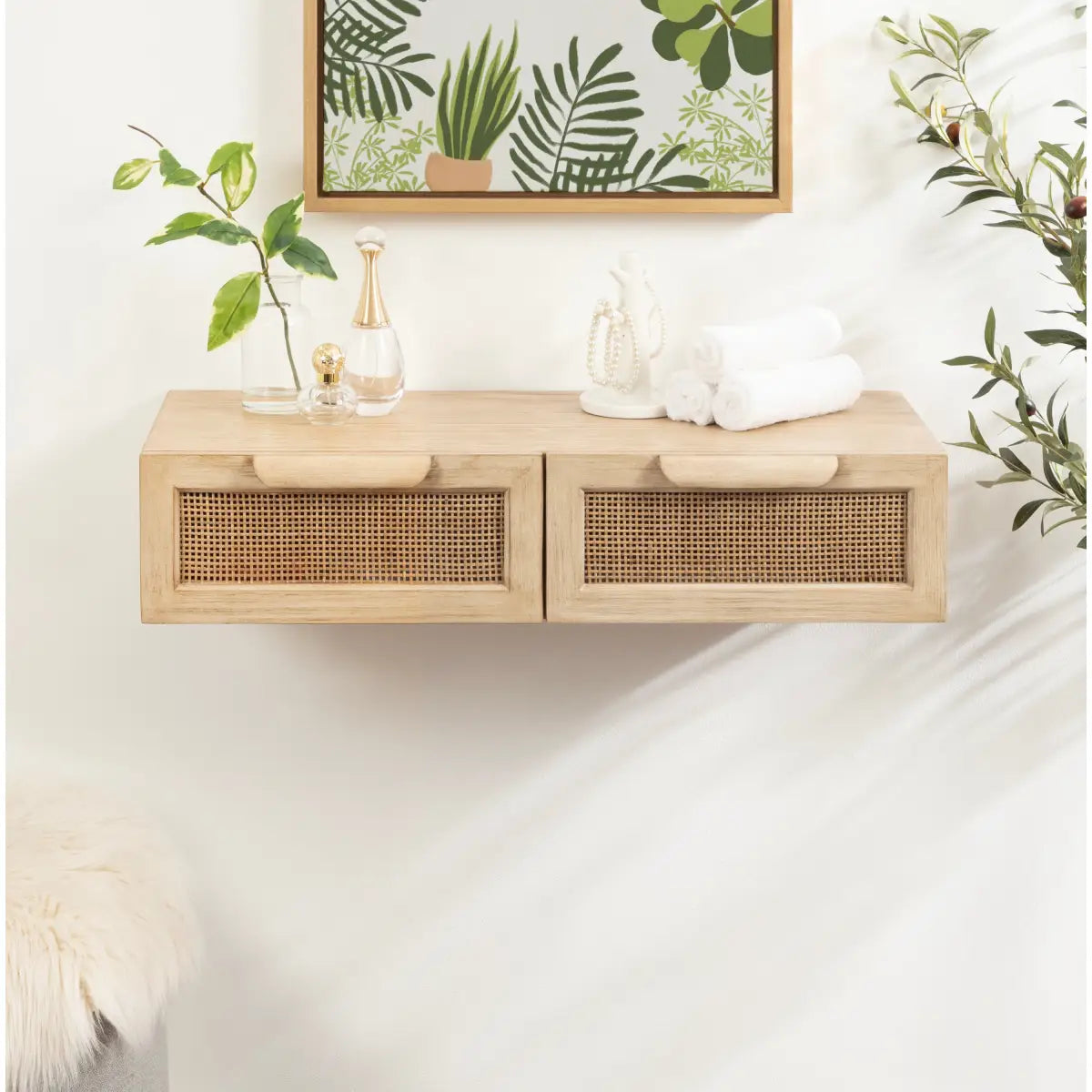 Ori Floating Rattan Console Table - Wall Mount - kateandlaurel