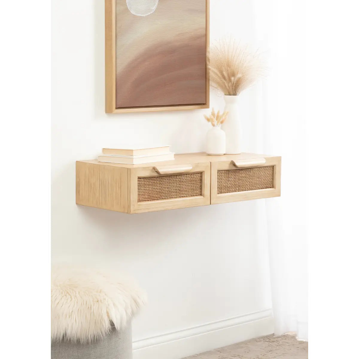 Ori Floating Rattan Console Table - Wall Mount - kateandlaurel
