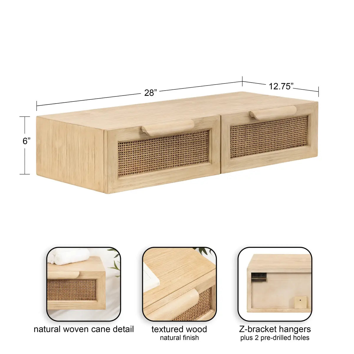 Ori Floating Rattan Console Table - Wall Mount - kateandlaurel