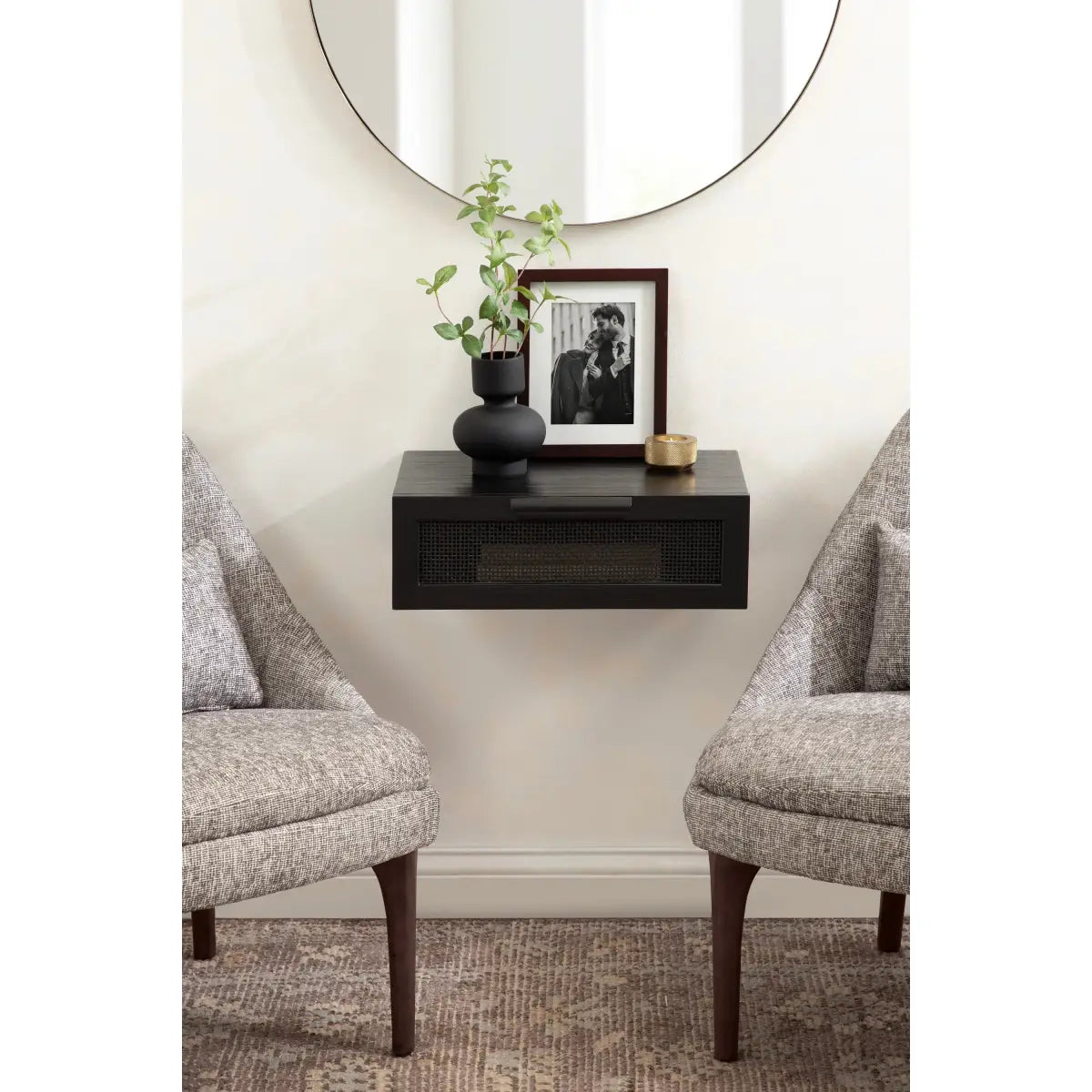 Ori Floating Rattan Side Table with Drawer - Black - kateandlaurel