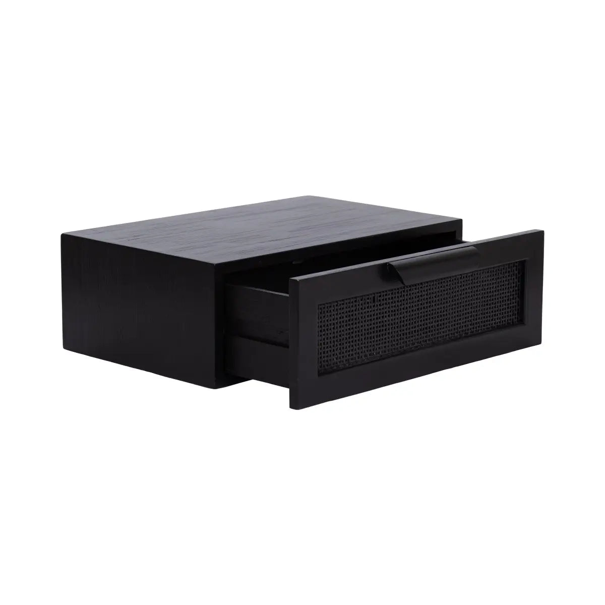 Ori Floating Rattan Side Table with Drawer - Black - kateandlaurel
