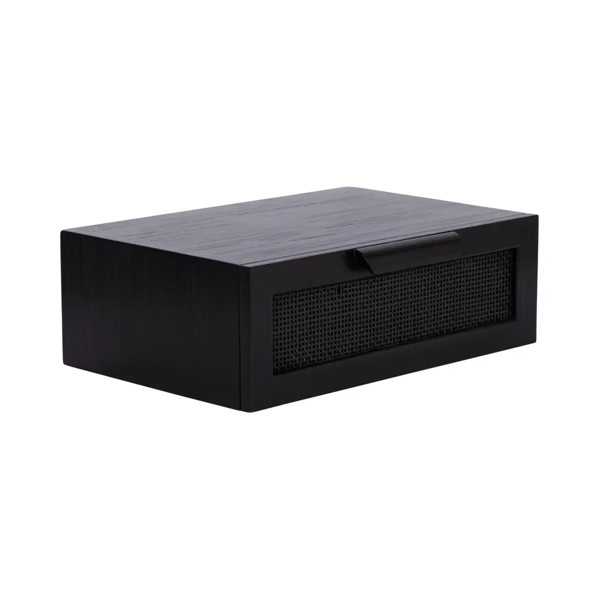 Ori Floating Rattan Side Table with Drawer - Black - kateandlaurel