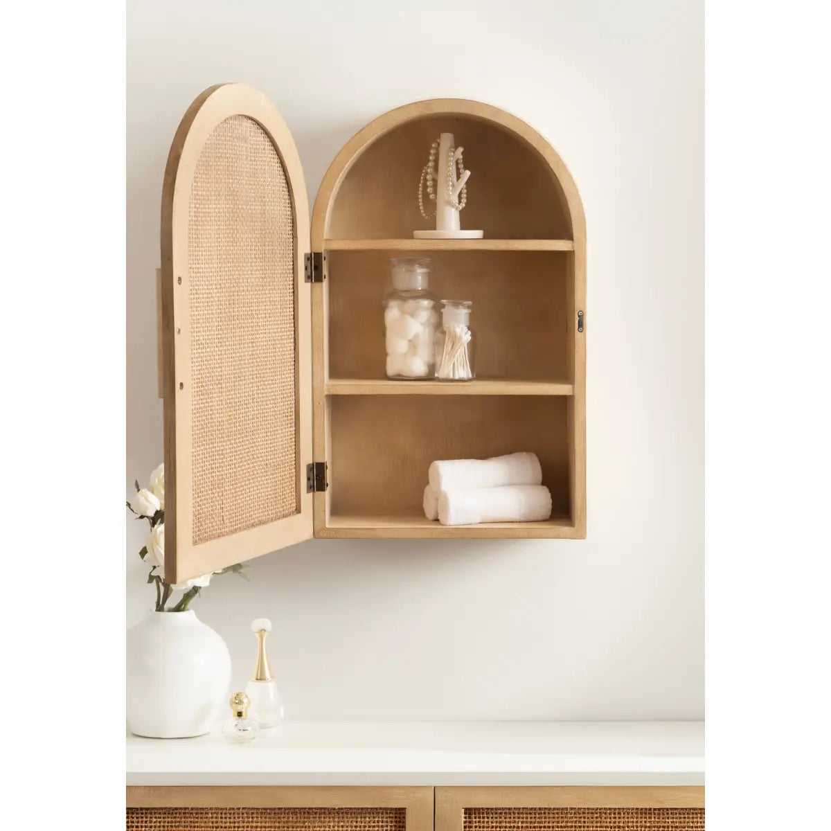 Ori Rattan Arch Wall Cabinet - kateandlaurel