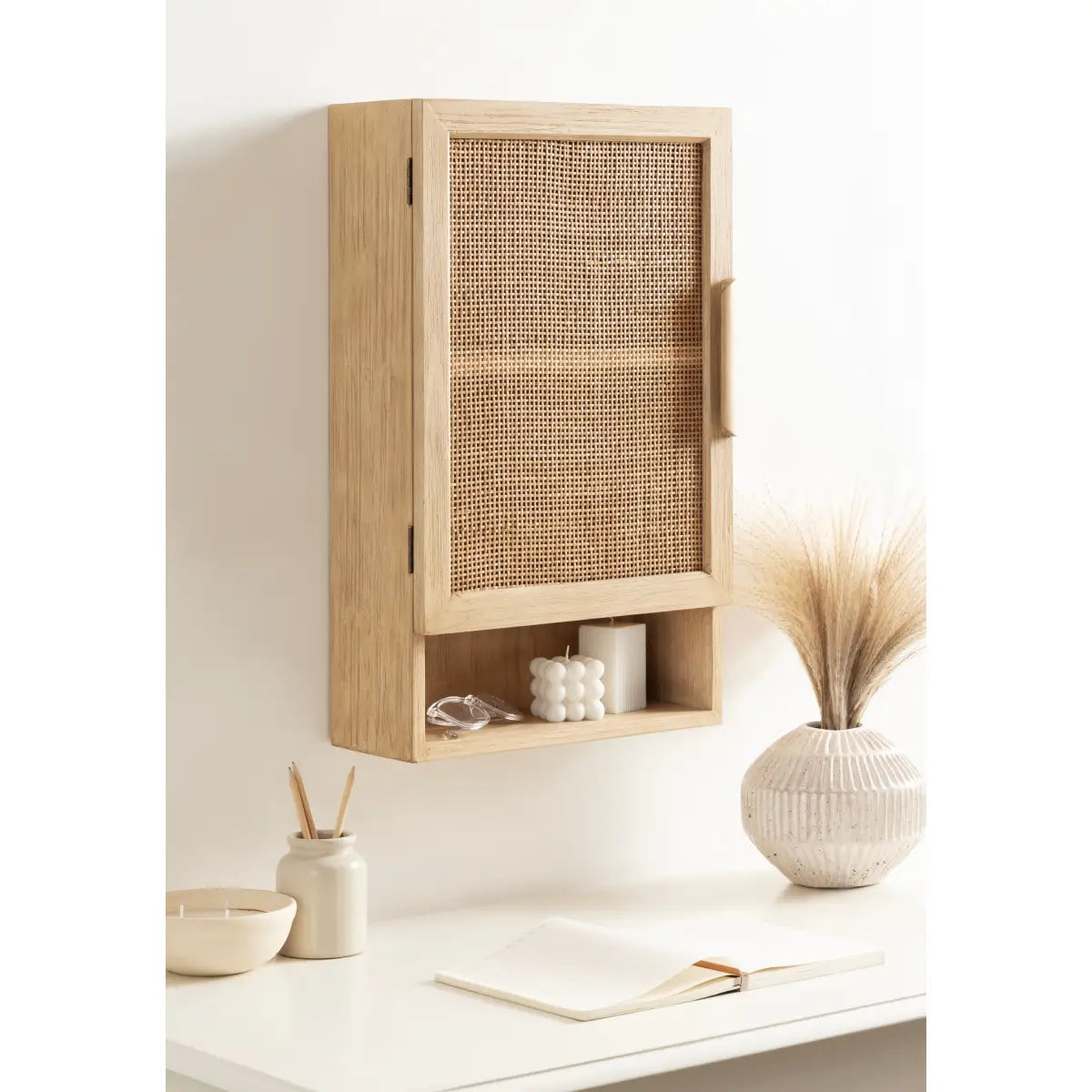 Ori Rattan Wall Cabinet with Cubby - kateandlaurel