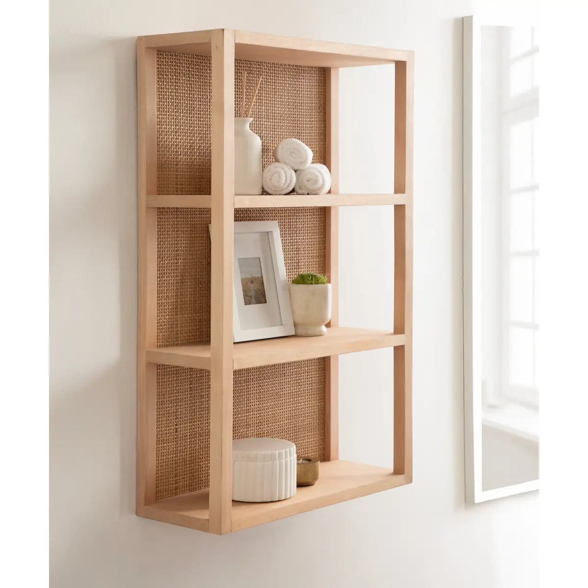 Ori Rattan Wood Wall Shelf - kateandlaurel