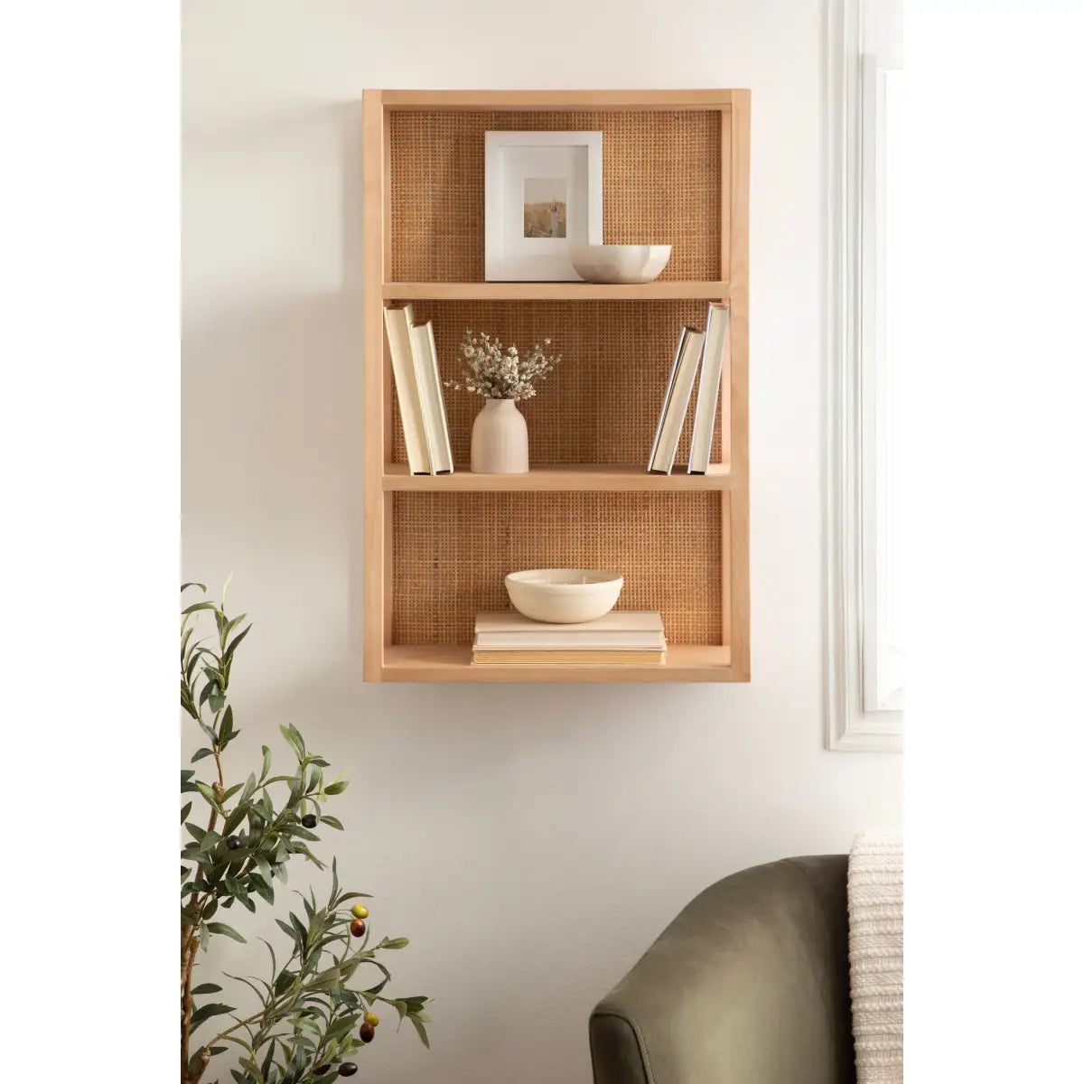 Ori Rattan Wood Wall Shelf - kateandlaurel