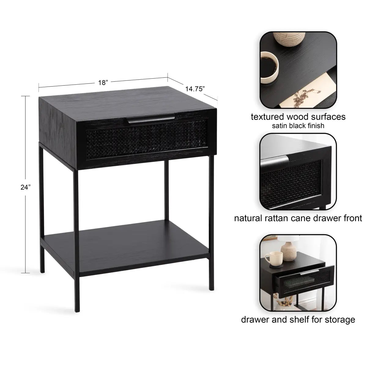 Ori Wood Rattan Side Table - kateandlaurel