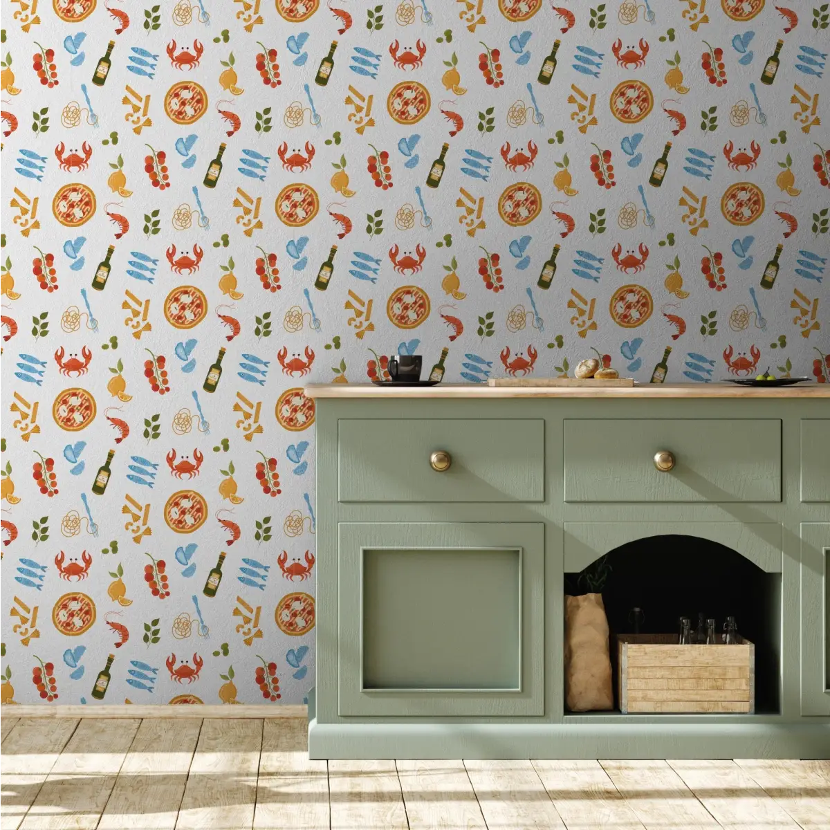 Ottavia Wallpaper - Italian Pizza Wine Seafood - by Danielle Chandler Design - Loomwell Home Goods