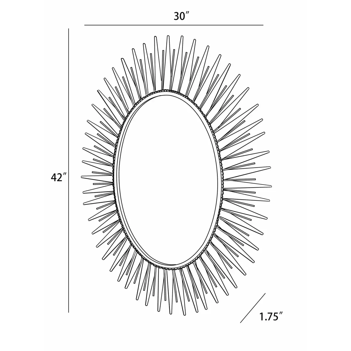 Oval Starburst Metal Mirror - 42’’H x 30’’W Sunburst - Boutique Rugs