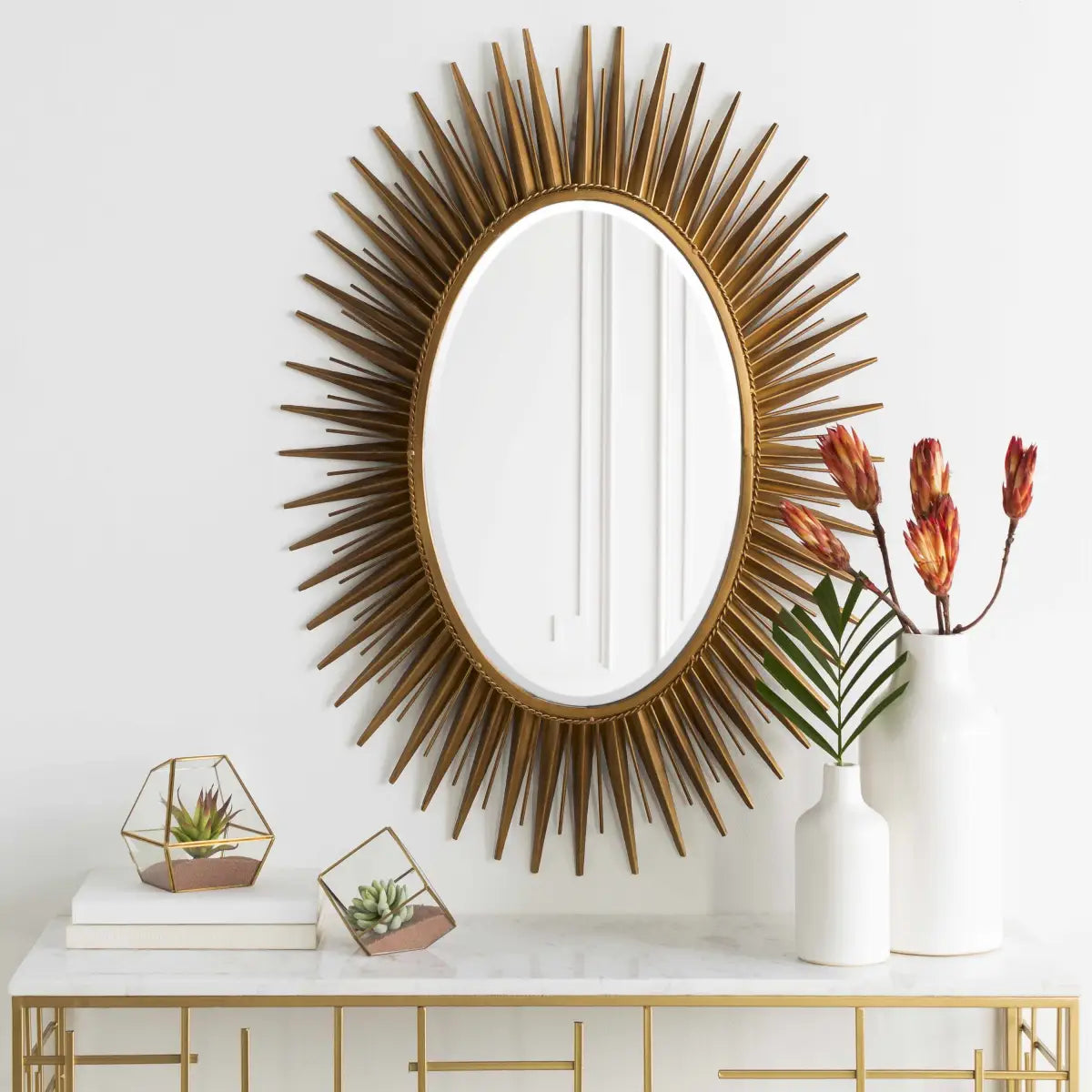 Oval Starburst Metal Mirror - 42’’H x 30’’W Sunburst - Boutique Rugs