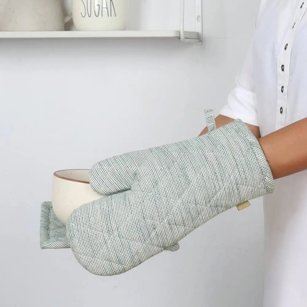 Quilted Oven Glove - Green Slub Chambray - Raine & Humble