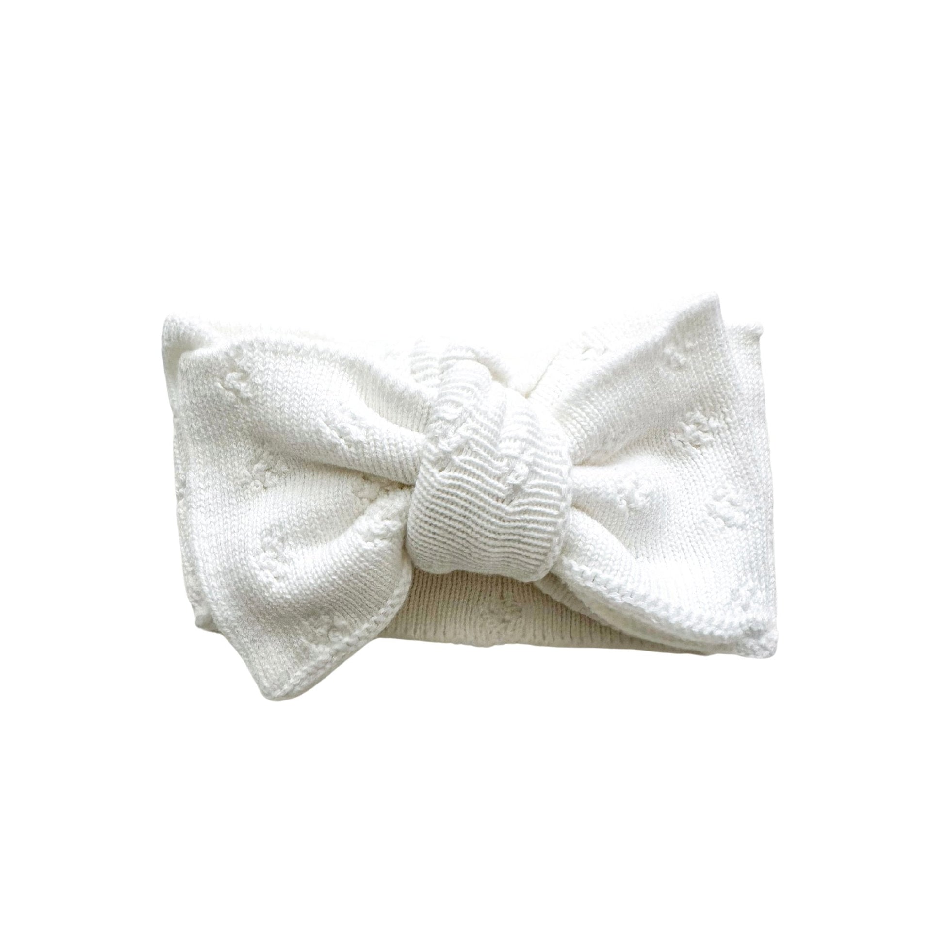 Oversized Bow Headband - White Pointelle Knit - Harp Angel Boutique