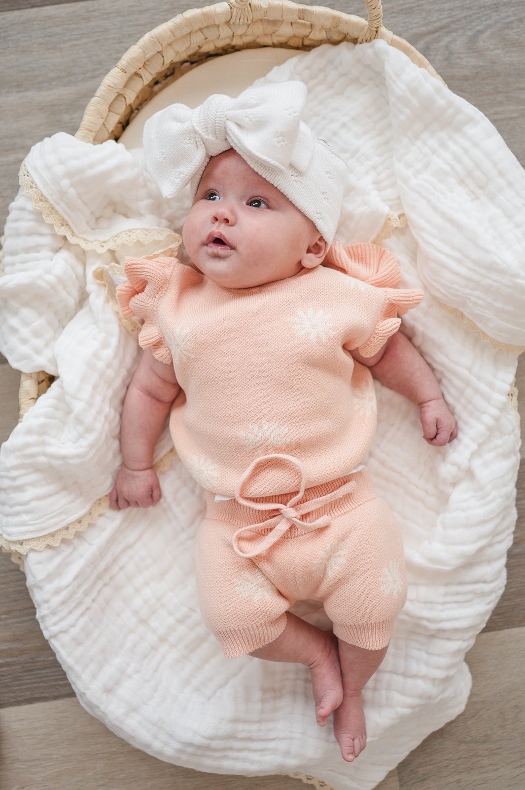 Oversized Bow Headband - White Pointelle Knit - Harp Angel Boutique