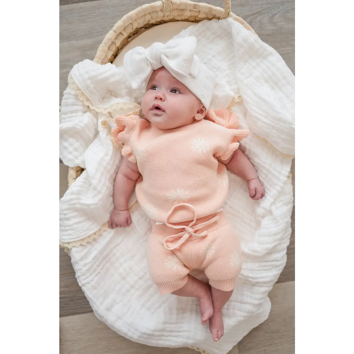 Oversized Bow Headband - White Pointelle Knit - Harp Angel Boutique