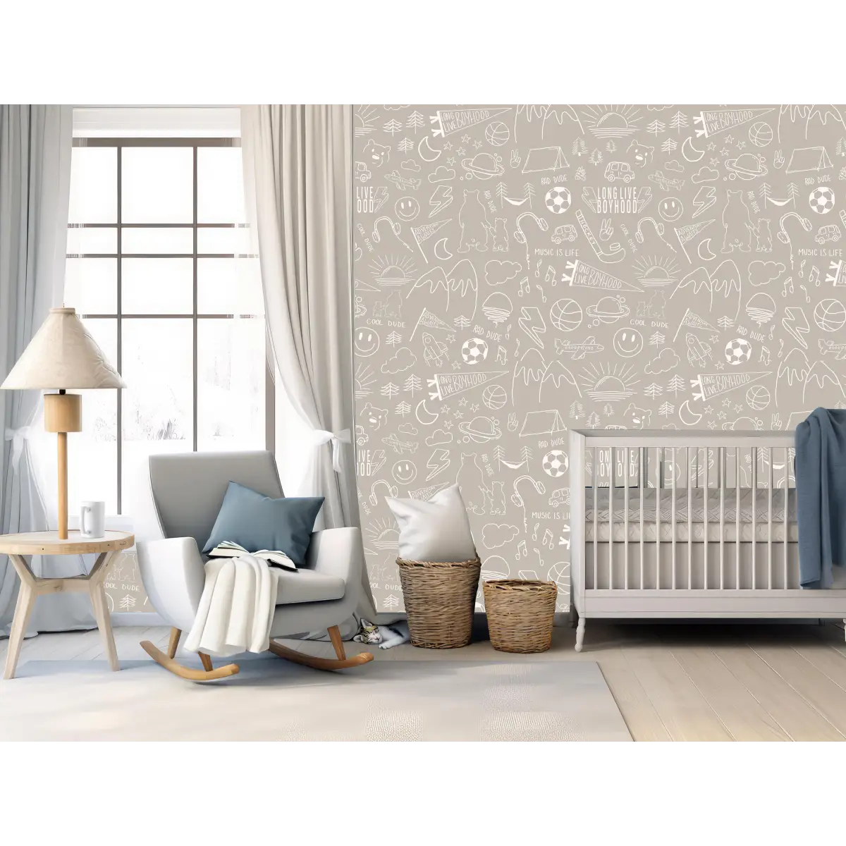 Ozzy Wallpaper - Cool Boy Things - Line Drawings by Sabina Maria - Loomwell Home Goods
