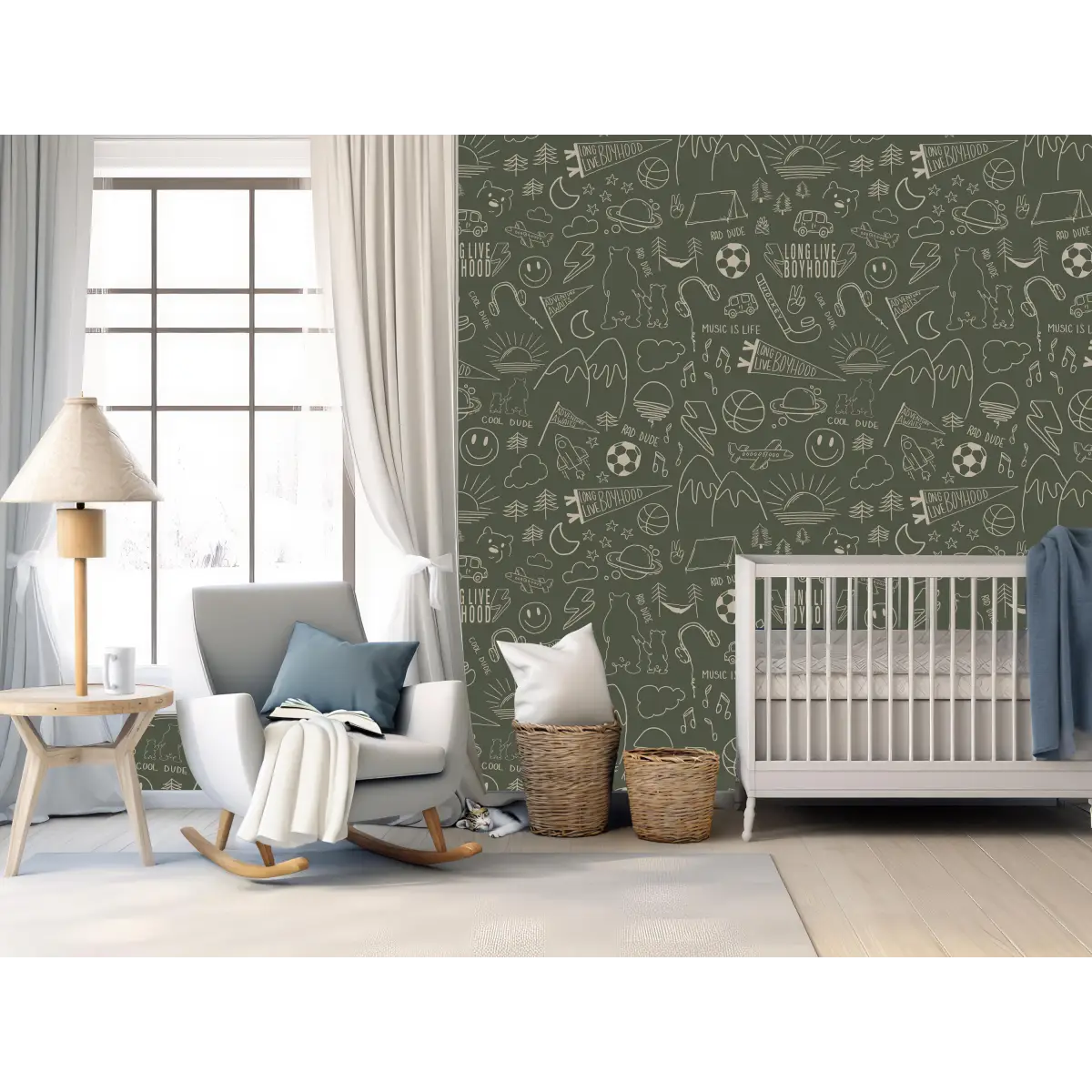 Ozzy Wallpaper - Cool Boy Things - Line Drawings by Sabina Maria - Loomwell Home Goods