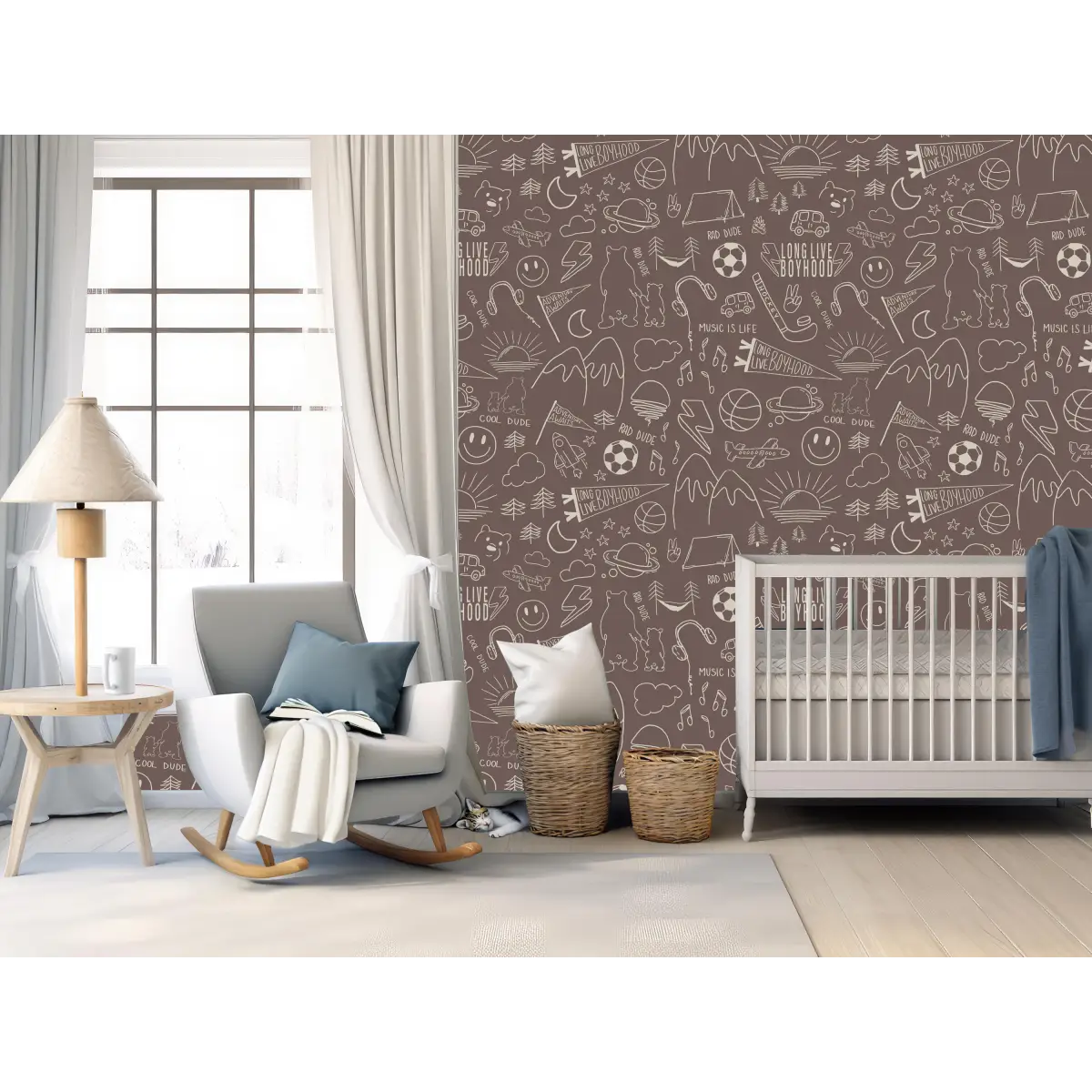 Ozzy Wallpaper - Cool Boy Things - Line Drawings by Sabina Maria - Loomwell Home Goods