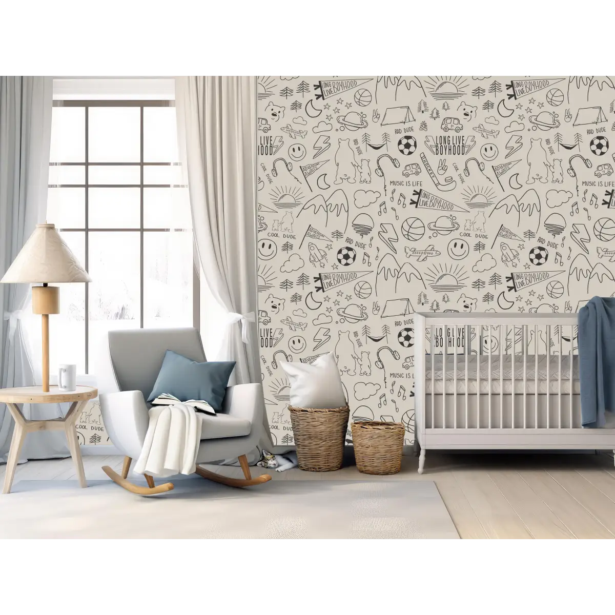 Ozzy Wallpaper - Cool Boy Things - Line Drawings by Sabina Maria - Loomwell Home Goods