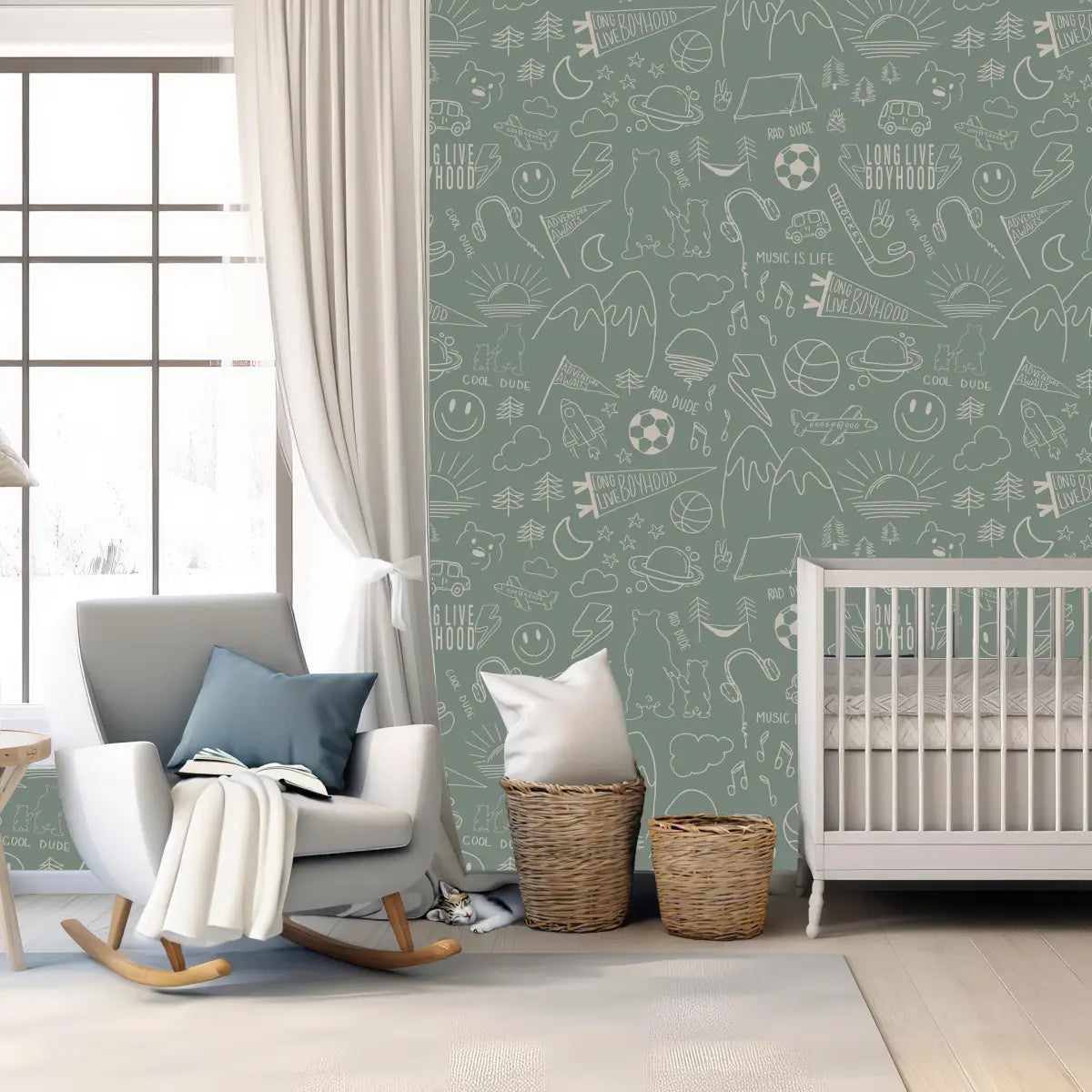 Ozzy Wallpaper - Cool Boy Things - Line Drawings by Sabina Maria - Loomwell Home Goods