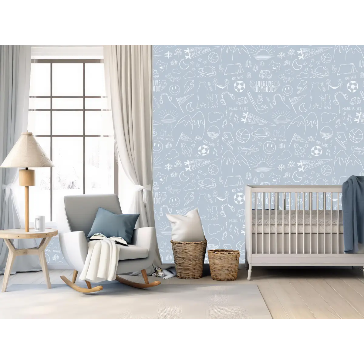 Ozzy Wallpaper - Cool Boy Things - Line Drawings by Sabina Maria - Loomwell Home Goods