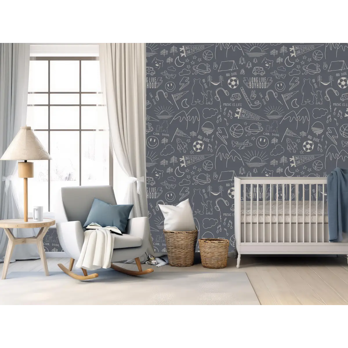Ozzy Wallpaper - Cool Boy Things - Line Drawings by Sabina Maria - Loomwell Home Goods