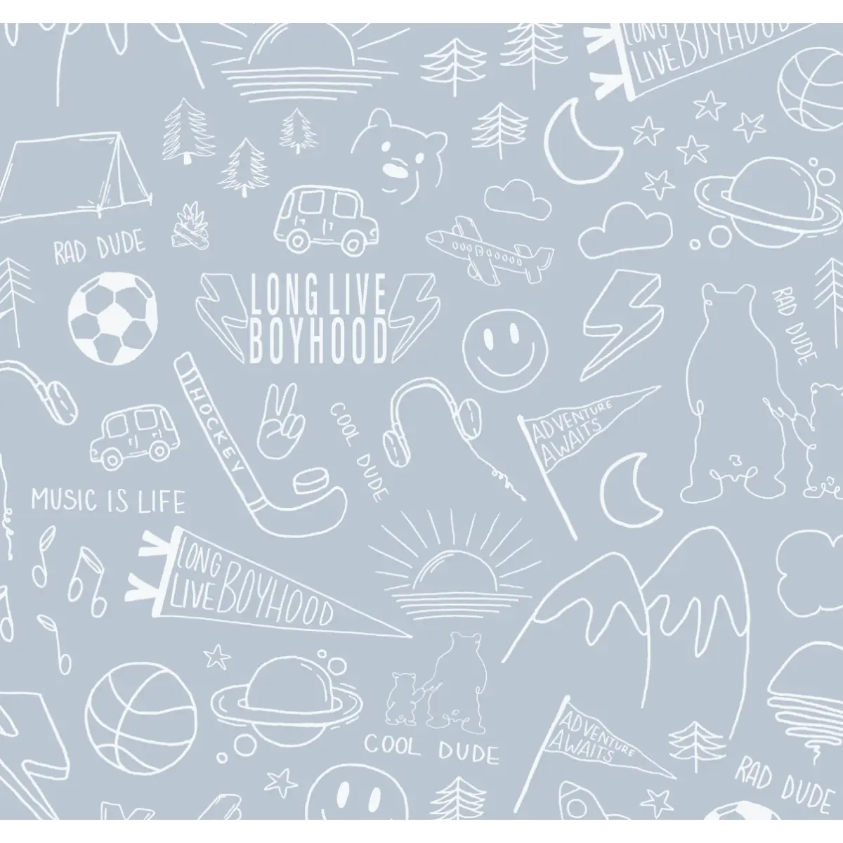 Ozzy Wallpaper - Cool Boy Things - Line Drawings by Sabina Maria - Sample 1 foot by 1 foot / Light Blue - Loomwell Home