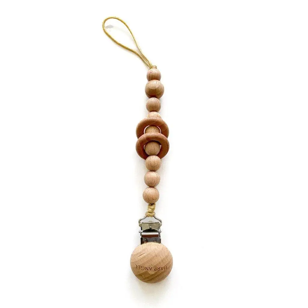 Pacifier Clip Wood Rattle - Harp Angel Boutique