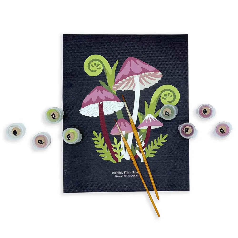 Paint by Number Kit - Bleeding Fairy Helmet Mushrooms - 8x10 - Elle Crée