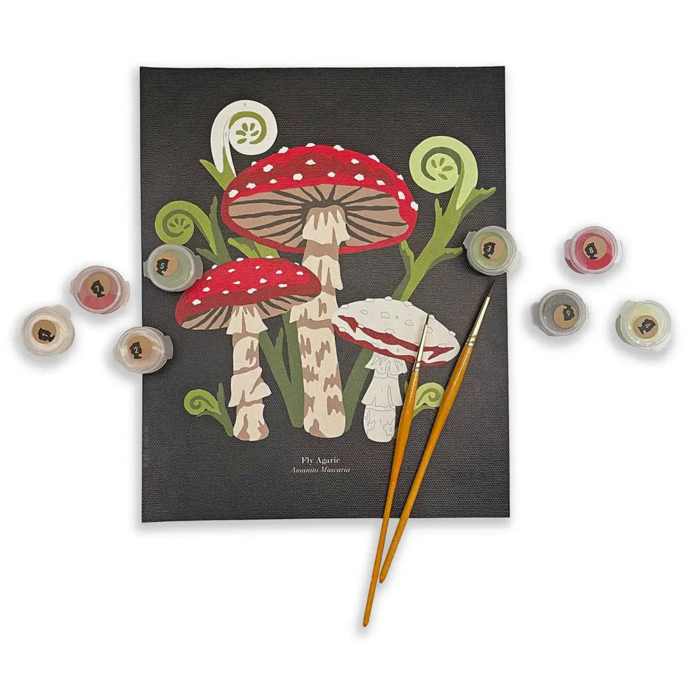 Paint by Number Kit - Fly Agaric Mushrooms - 8x10 - Elle Crée