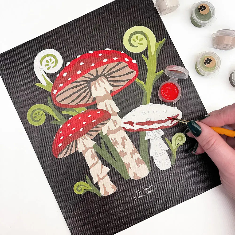 Paint by Number Kit - Fly Agaric Mushrooms - 8x10 - Elle Crée