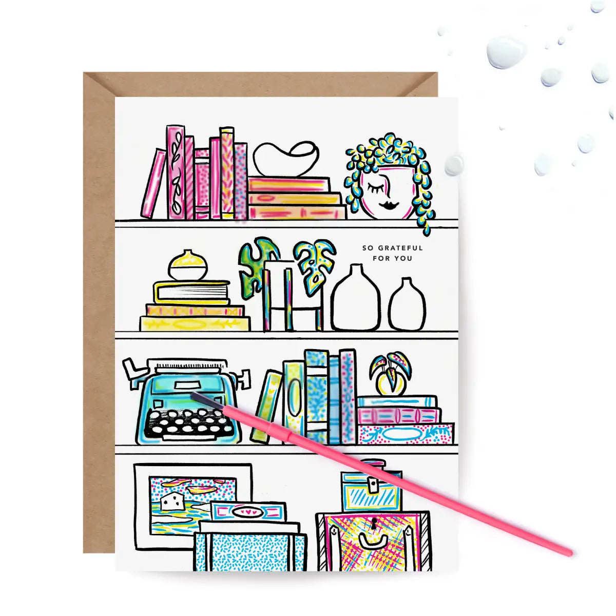 Paint with Water Greeting Card - Bookshelf - Inklings Paperie