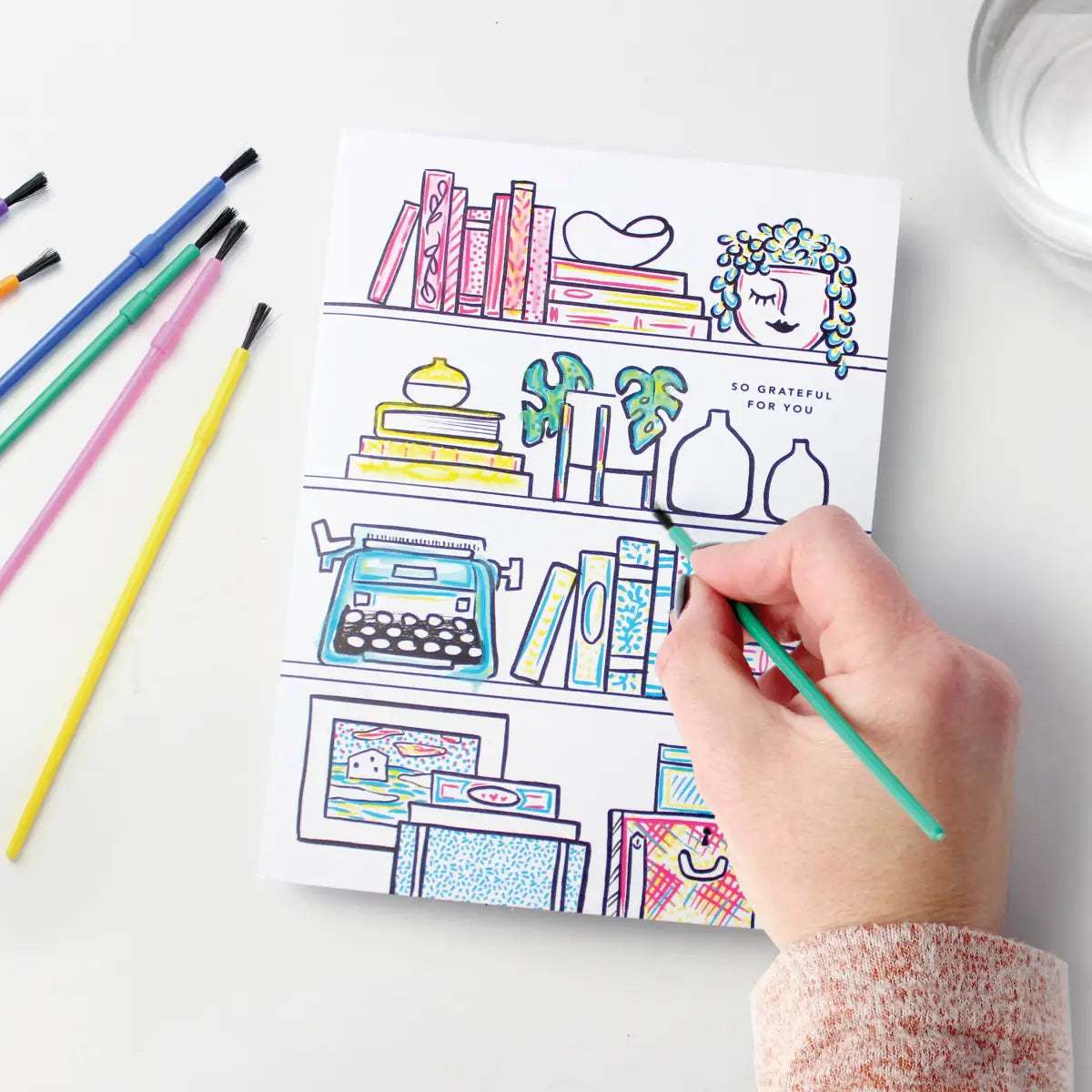 Paint with Water Greeting Card - Bookshelf - Inklings Paperie