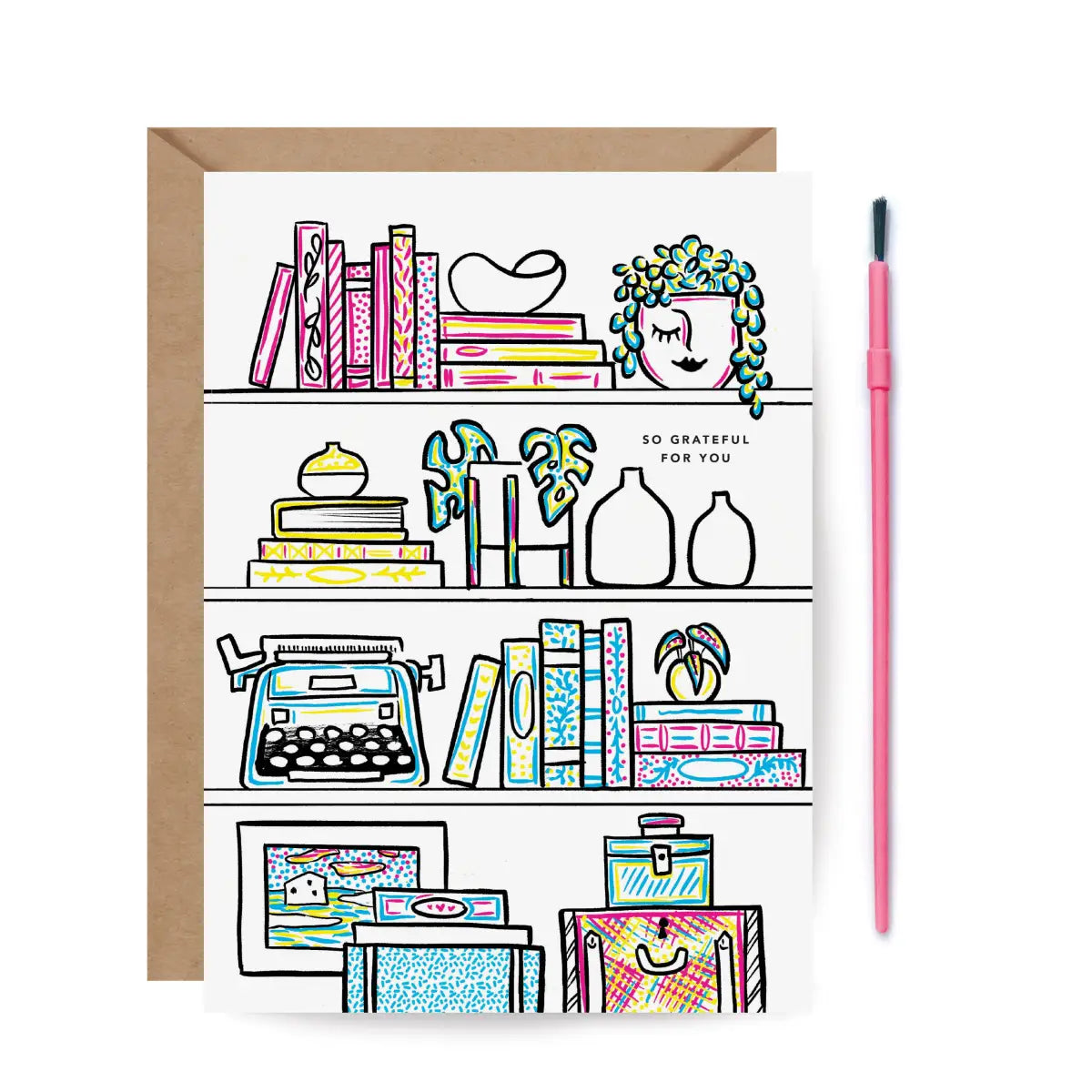 Paint with Water Greeting Card - Bookshelf - Inklings Paperie