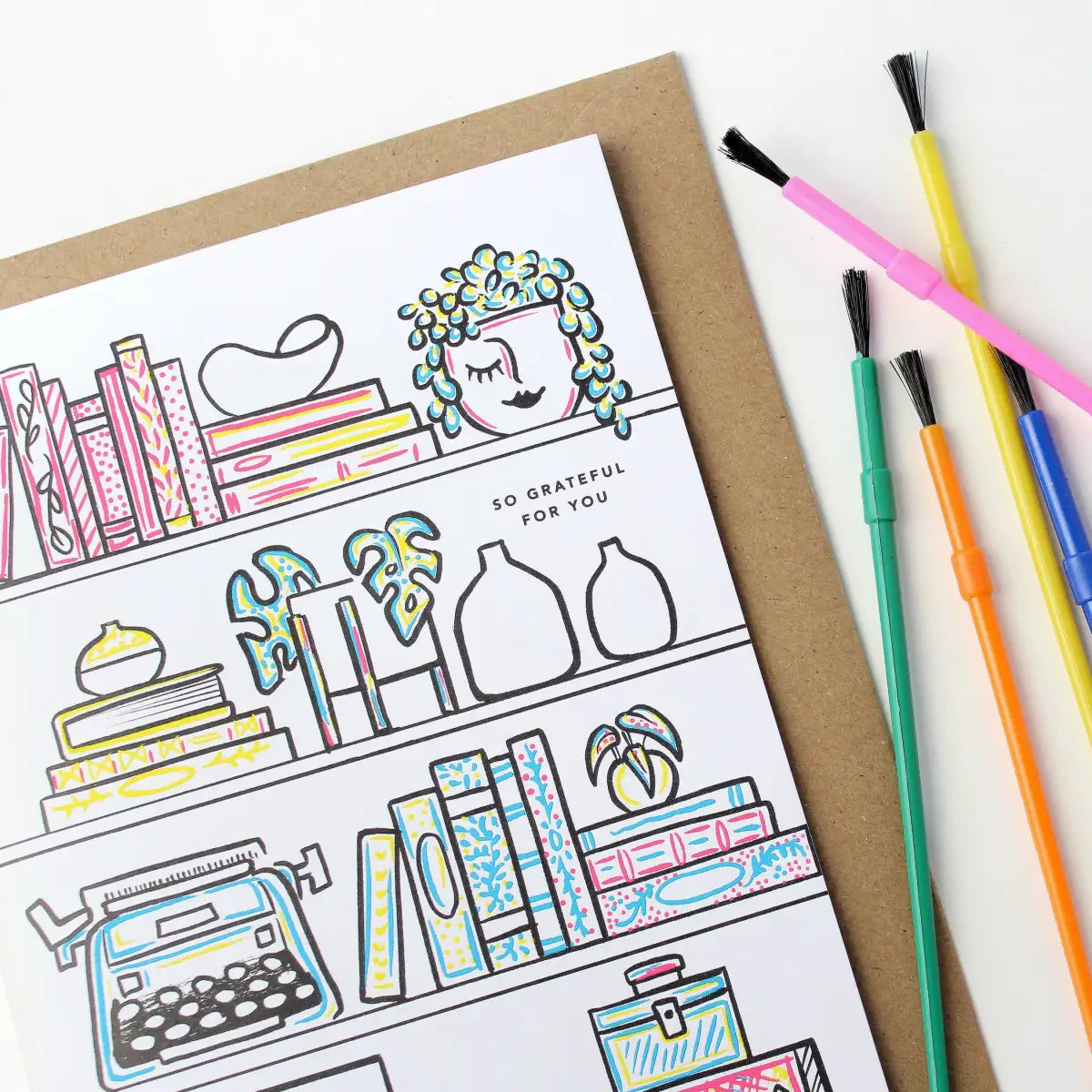 Paint with Water Greeting Card - Bookshelf - Inklings Paperie