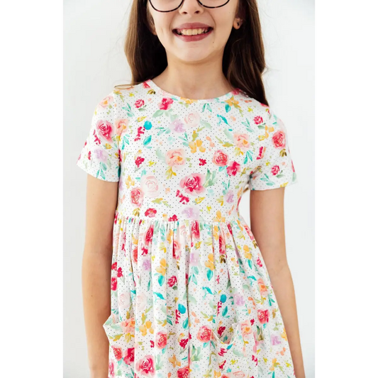 Pocket Twirl Dress - Painted Posies - Watercolor Flowers and Dots - 6-12M - Mila & Rose ®