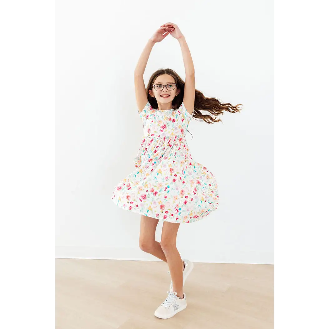 Pocket Twirl Dress - Painted Posies - Watercolor Flowers and Dots - Mila & Rose ®