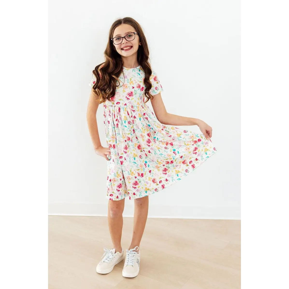 Pocket Twirl Dress - Painted Posies - Watercolor Flowers and Dots - Mila & Rose ®