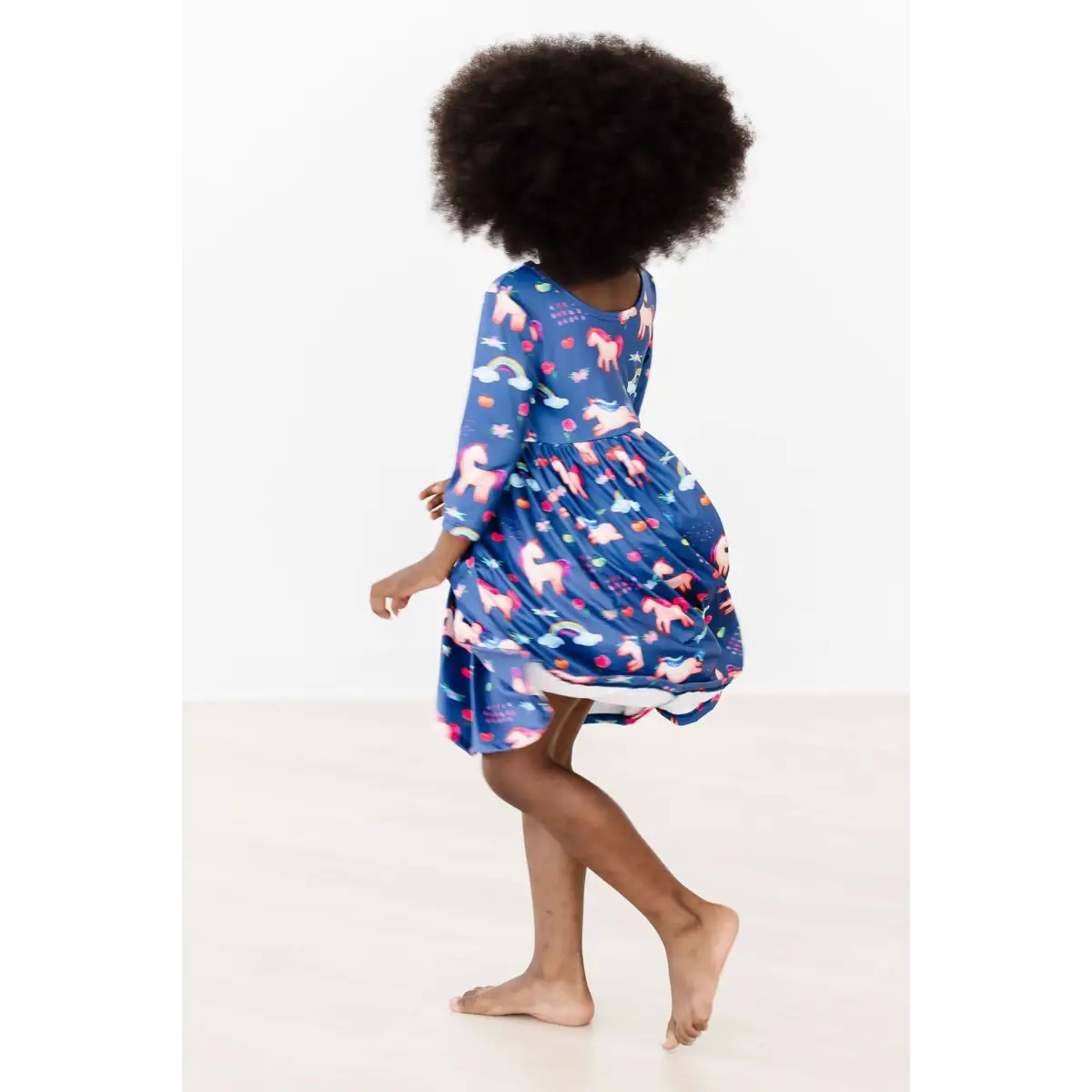 Pocket Twirl Dress - Unicorns and Rainbows - Painted Skies 3/4 Sleeve - Mila & Rose ®
