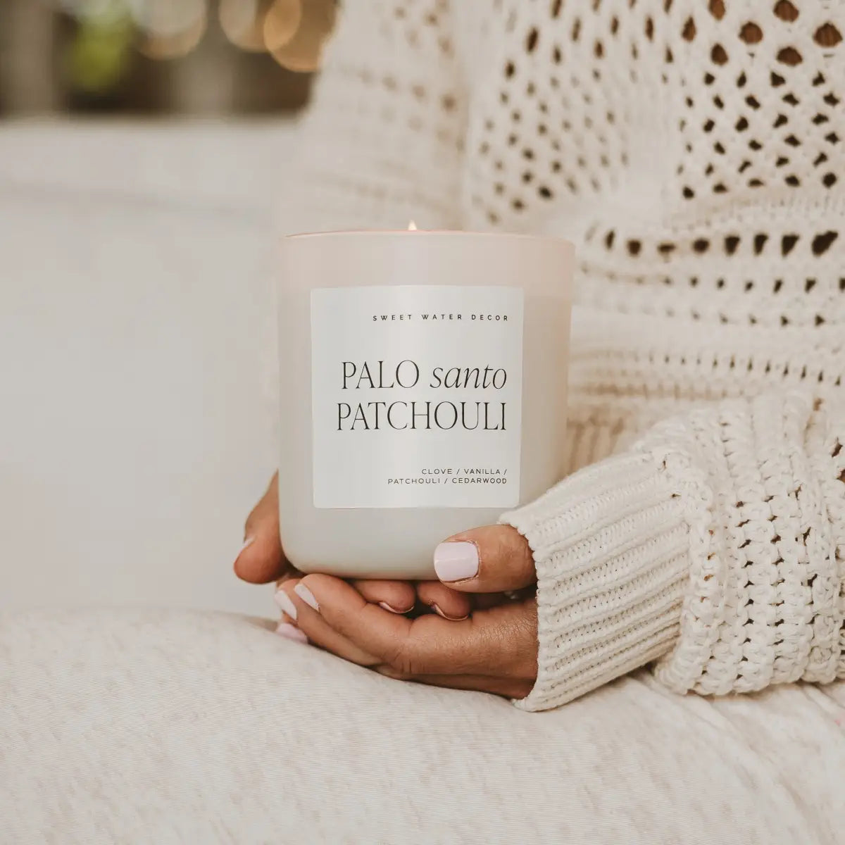Palo Santo Patchouli Soy Candle - Tan Matte Jar - 15 oz - Sweet Water Decor