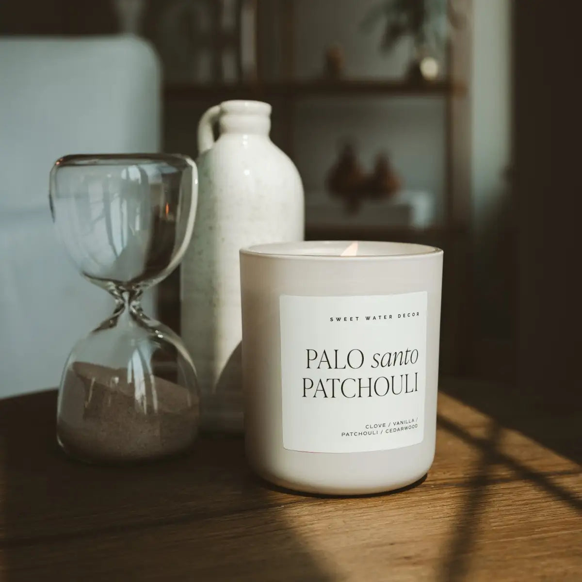 Palo Santo Patchouli Soy Candle - Tan Matte Jar - 15 oz - Sweet Water Decor