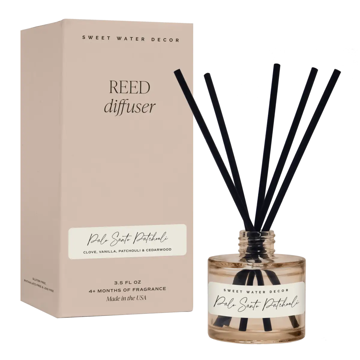 Palo Santo Patchouli Tinted Glass Jar Reed Diffuser - Sweet Water Decor