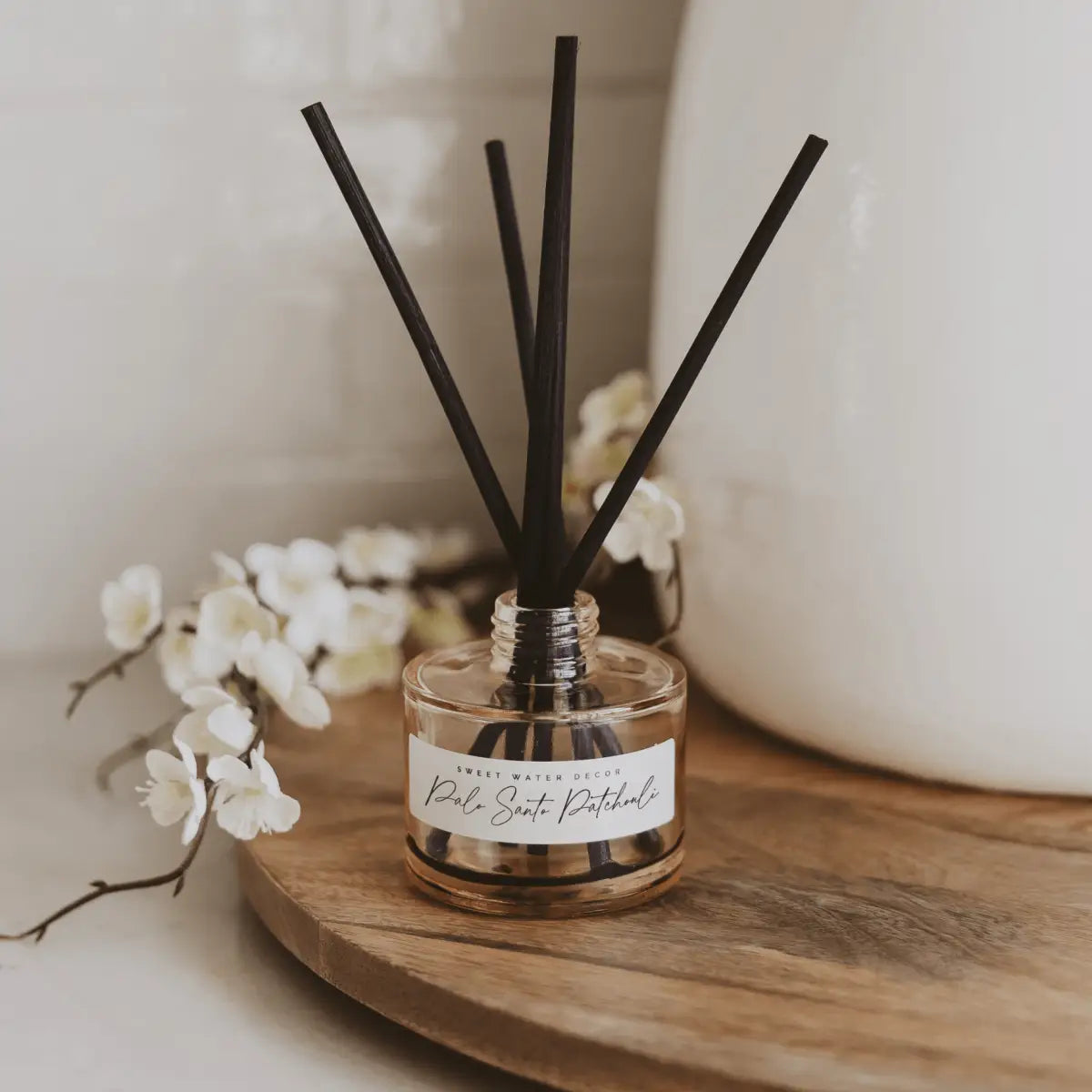 Palo Santo Patchouli Tinted Glass Jar Reed Diffuser - Sweet Water Decor