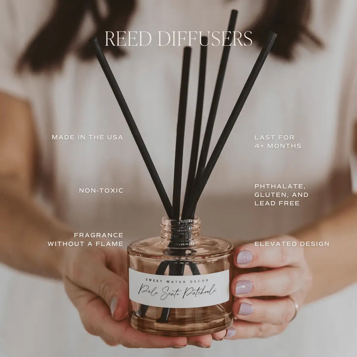 Palo Santo Patchouli Tinted Glass Jar Reed Diffuser - Sweet Water Decor