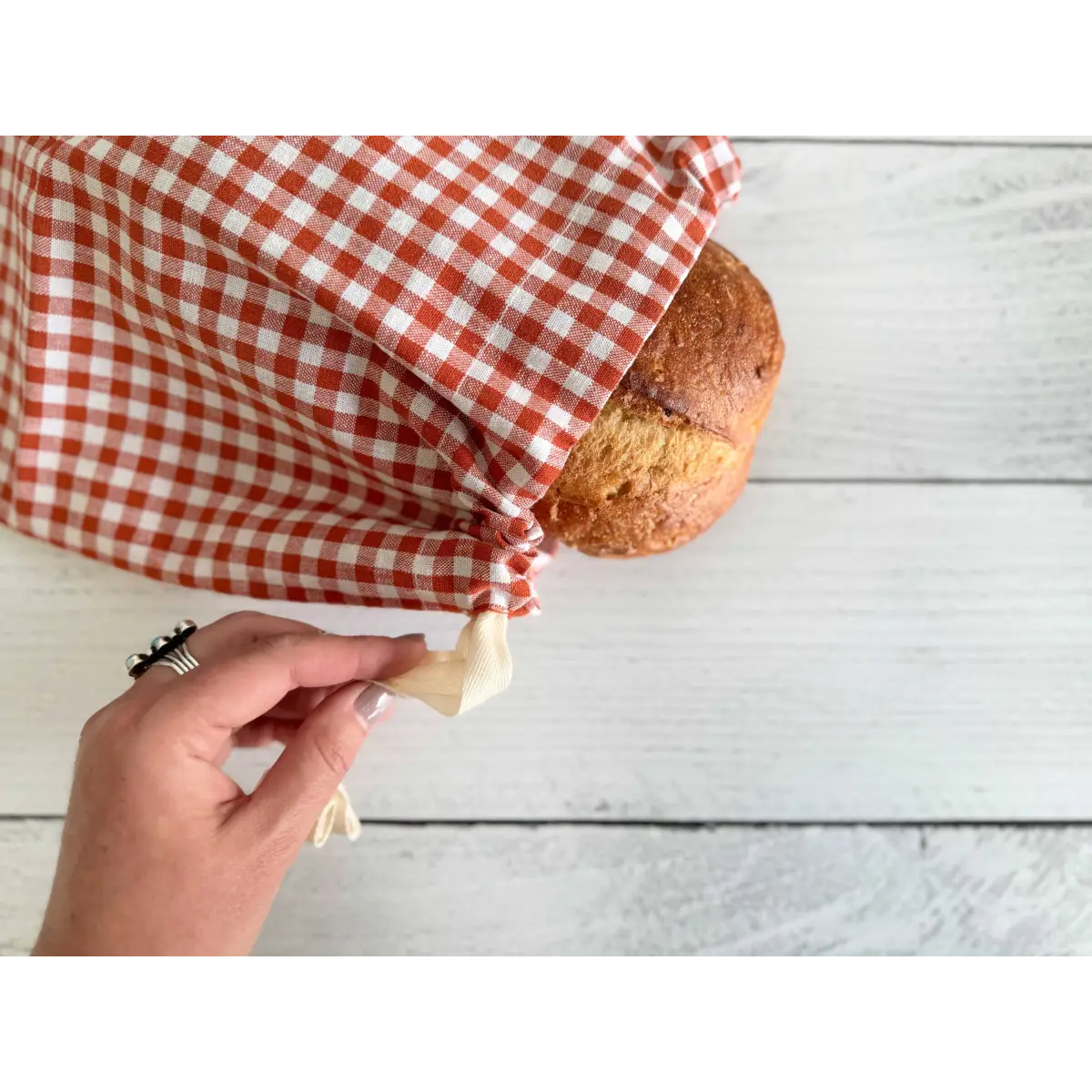 Linen Bread Bags - Papaya Check - Set of 2 - Dot and Army