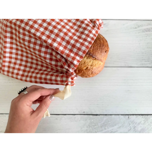 Linen Bread Bags - Papaya Check - Set of 2 - Dot and Army
