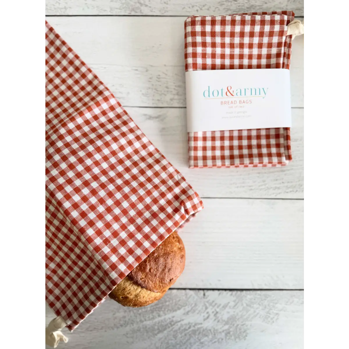 Linen Bread Bags - Papaya Check - Set of 2 - Dot and Army